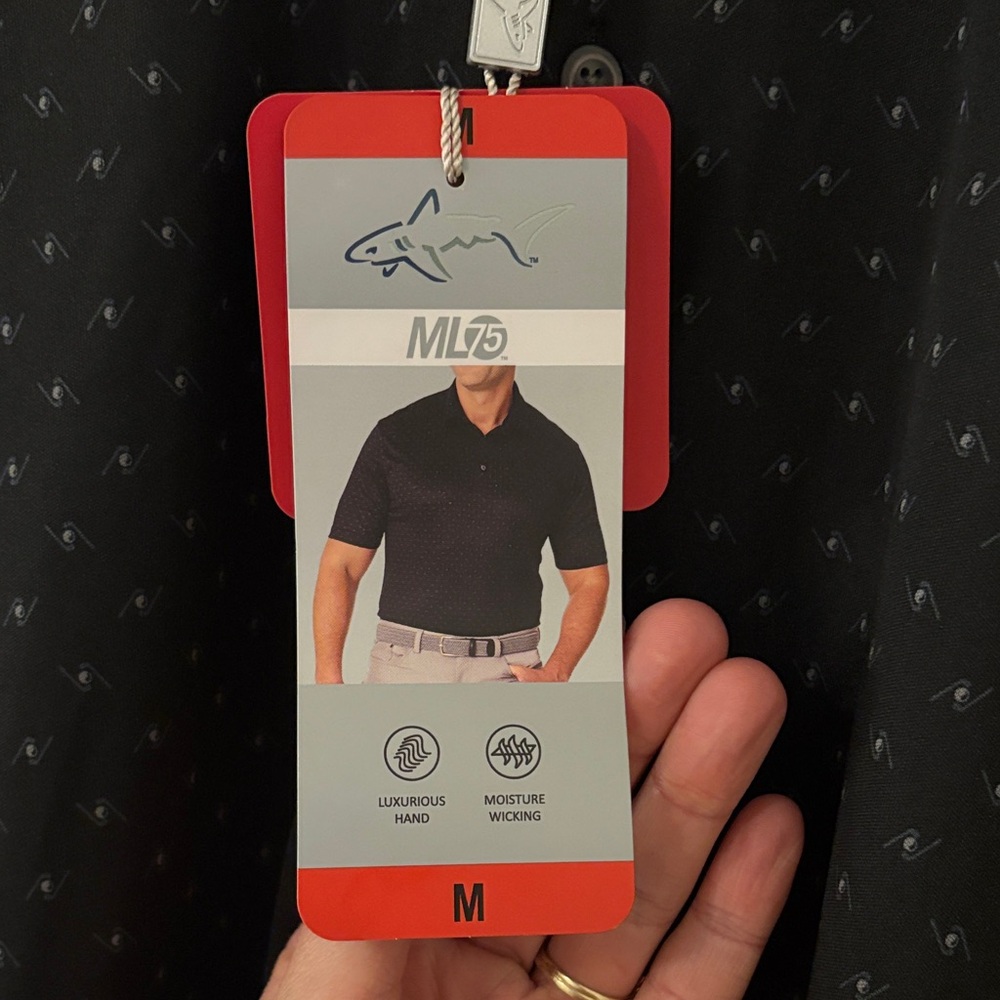 Greg Norman Collection Black Golf Polo with Subtle Pattern - Picture 2 of 11